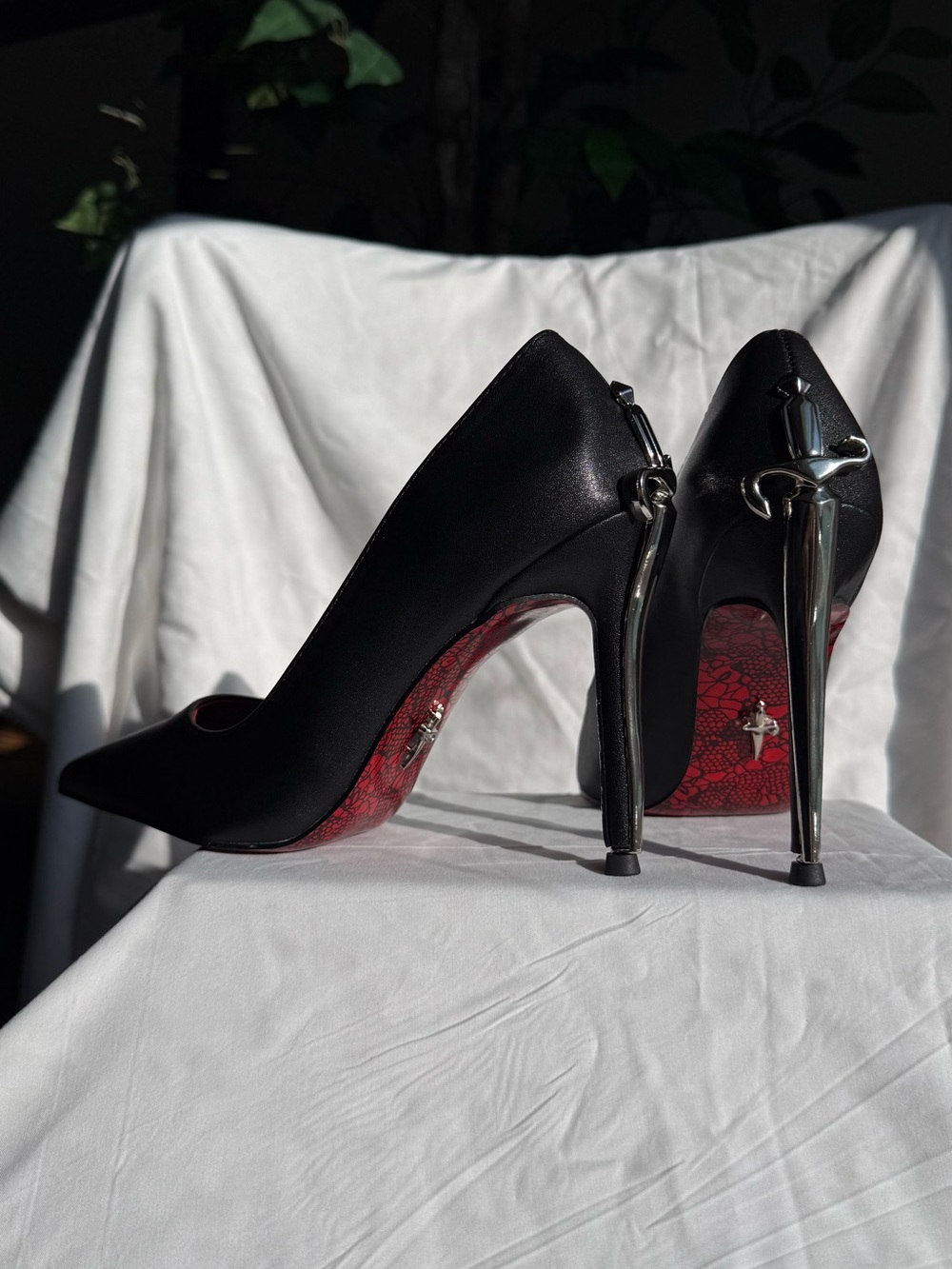 Cesare Paciotti Black Dagger Heels with Red Sole